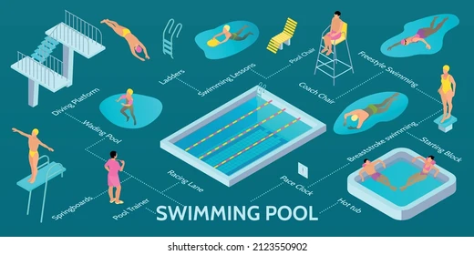 plongée infographique en piscine isométrique